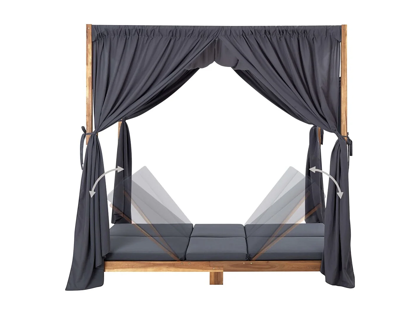 Doppel-Sonnenliege mit Vorhängen und Auflagen Akazie Massivholz