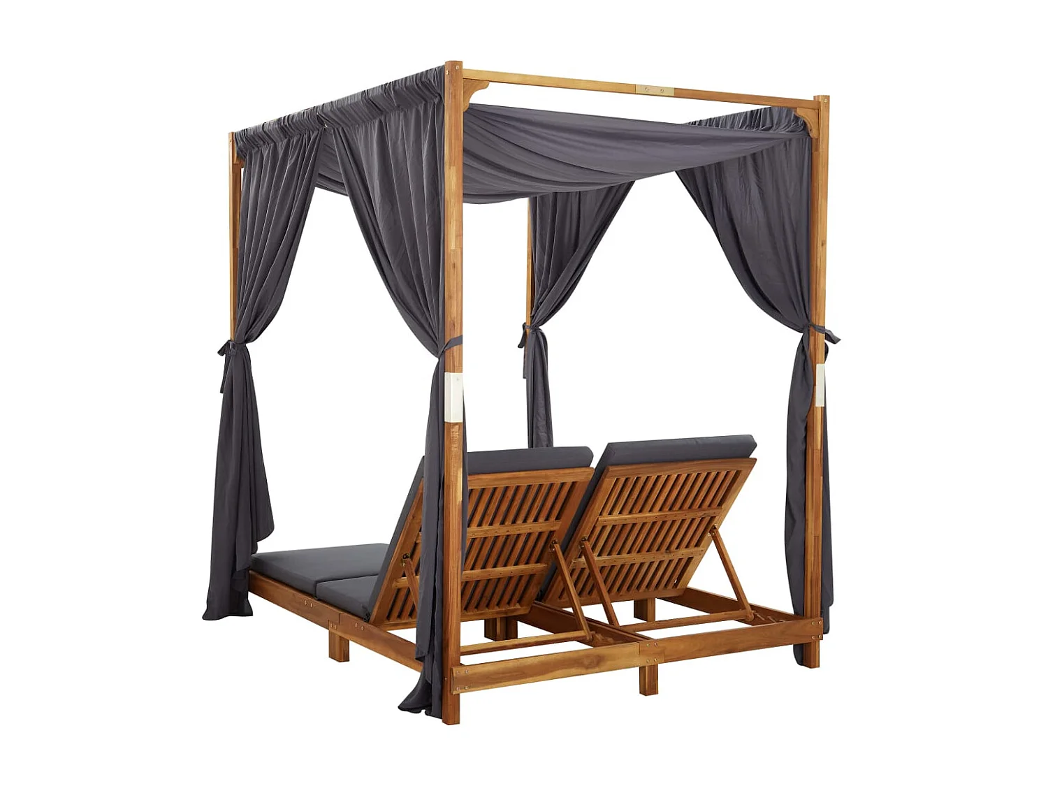 Doppel-Sonnenliege mit Vorhängen und Auflagen Akazie Massivholz