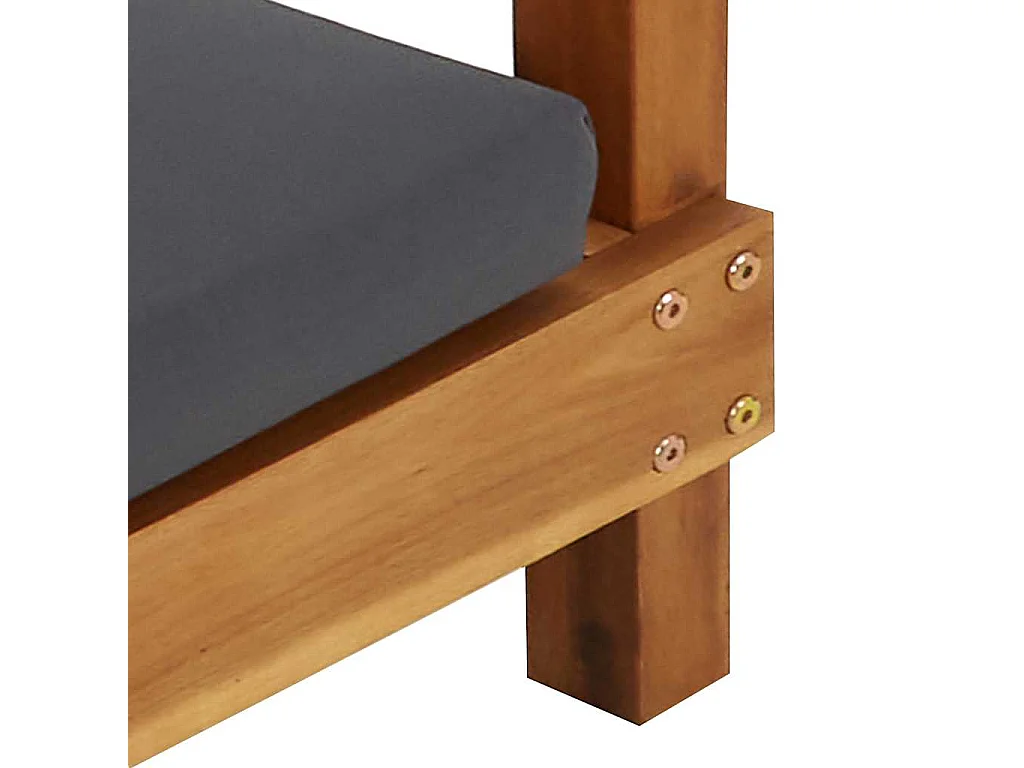 Lettino Prendisole Doppio con Tende e Cuscini in Legno Acacia