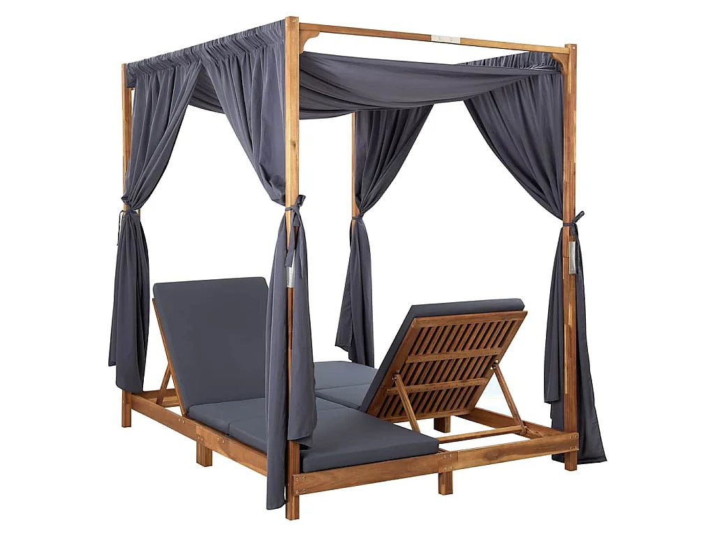 Chaise longue double avec rideaux et coussins Bois d'acacia