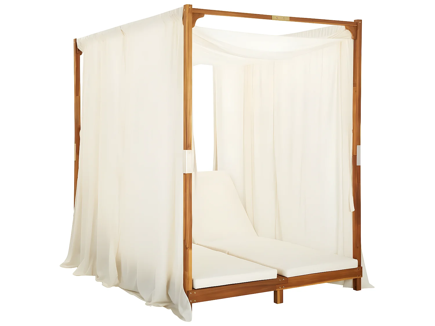 Doppel-Sonnenliege mit Vorhängen und Auflagen Akazie Massivholz