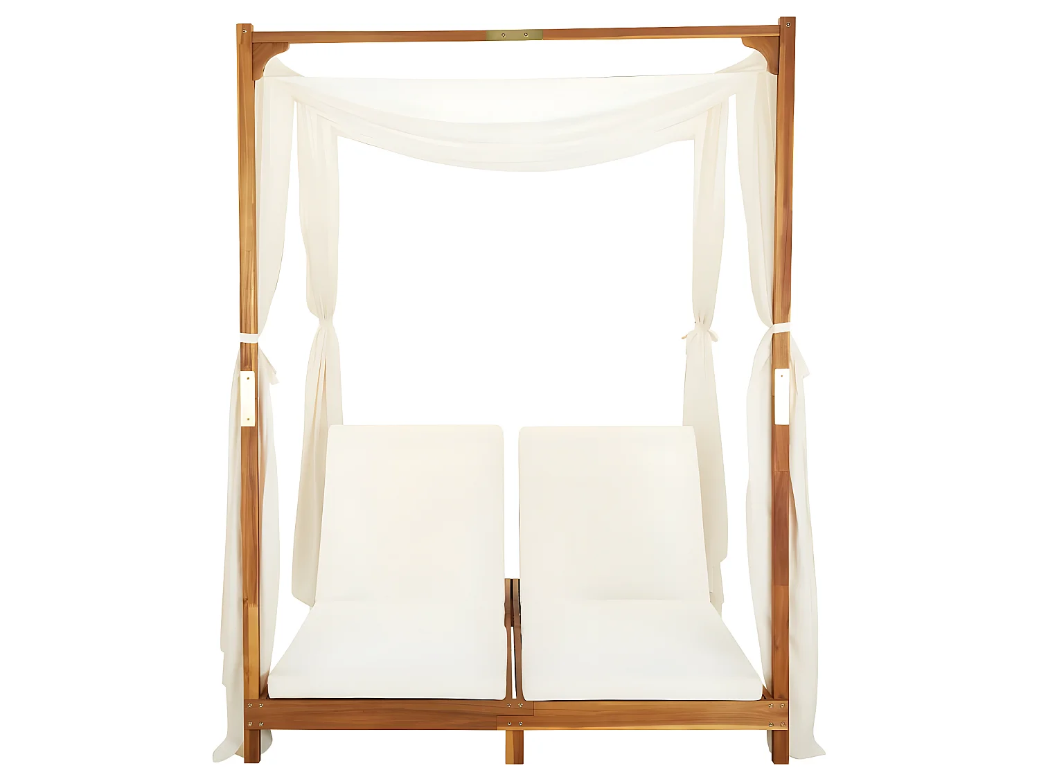 Doppel-Sonnenliege mit Vorhängen und Auflagen Akazie Massivholz