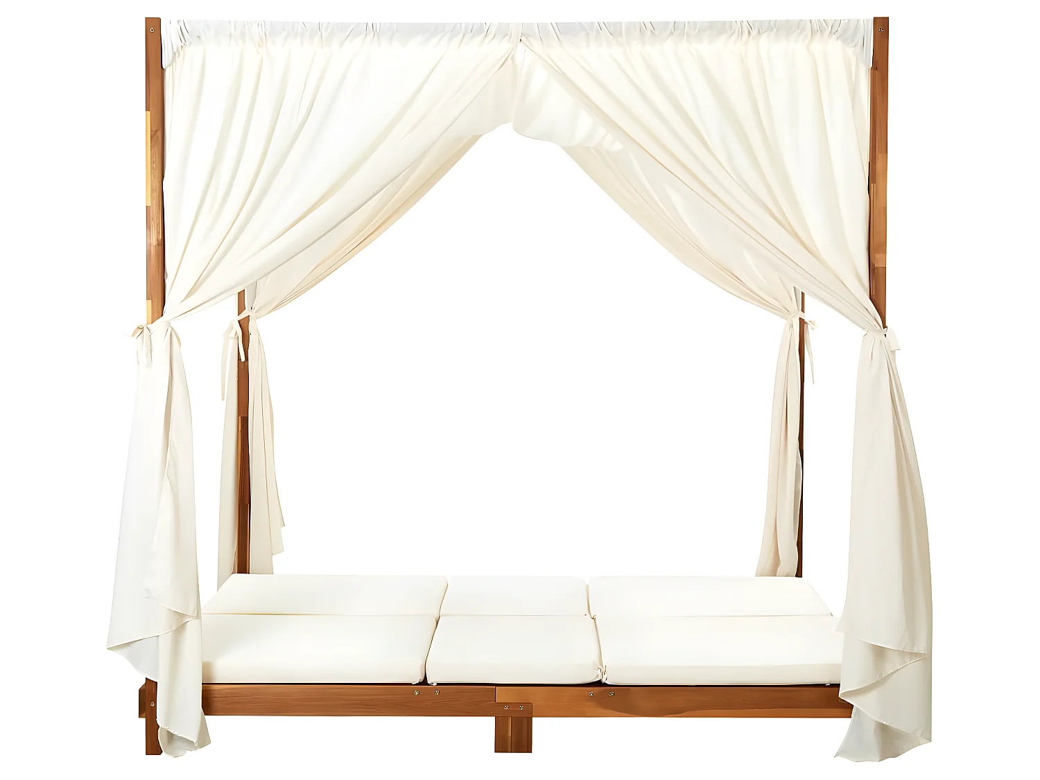 Doppel-Sonnenliege mit Vorhängen und Auflagen Akazie Massivholz