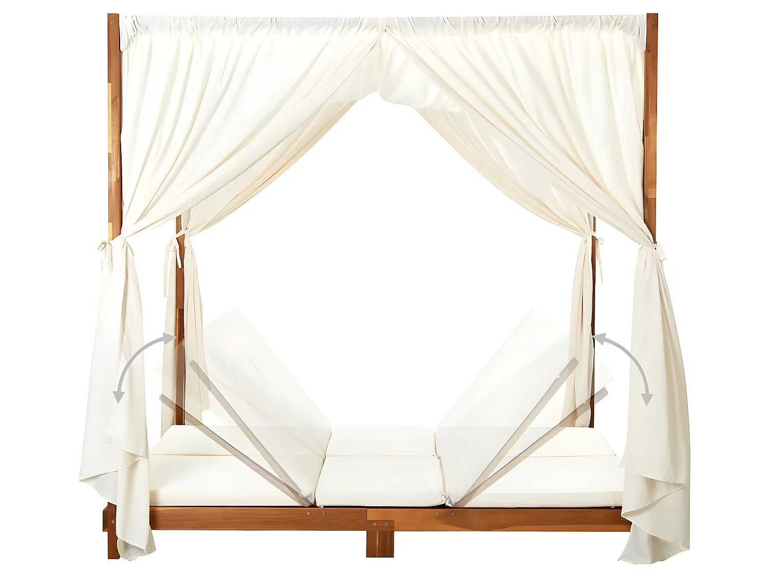 Doppel-Sonnenliege mit Vorhängen und Auflagen Akazie Massivholz