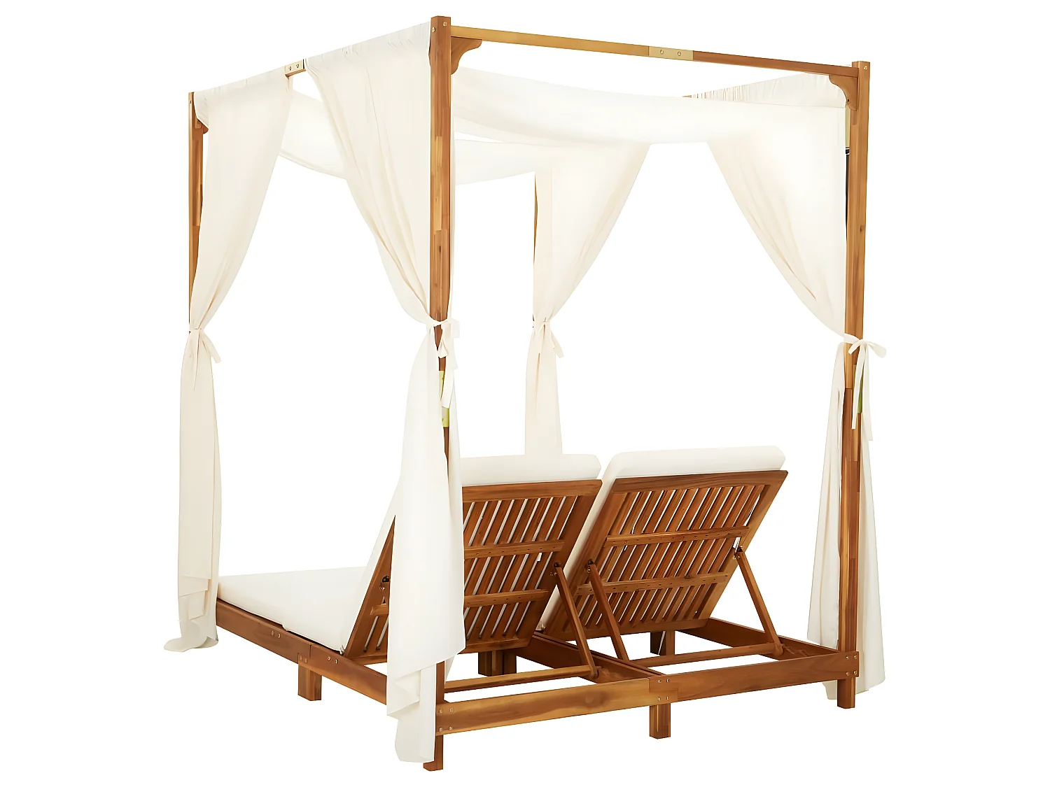Doppel-Sonnenliege mit Vorhängen und Auflagen Akazie Massivholz