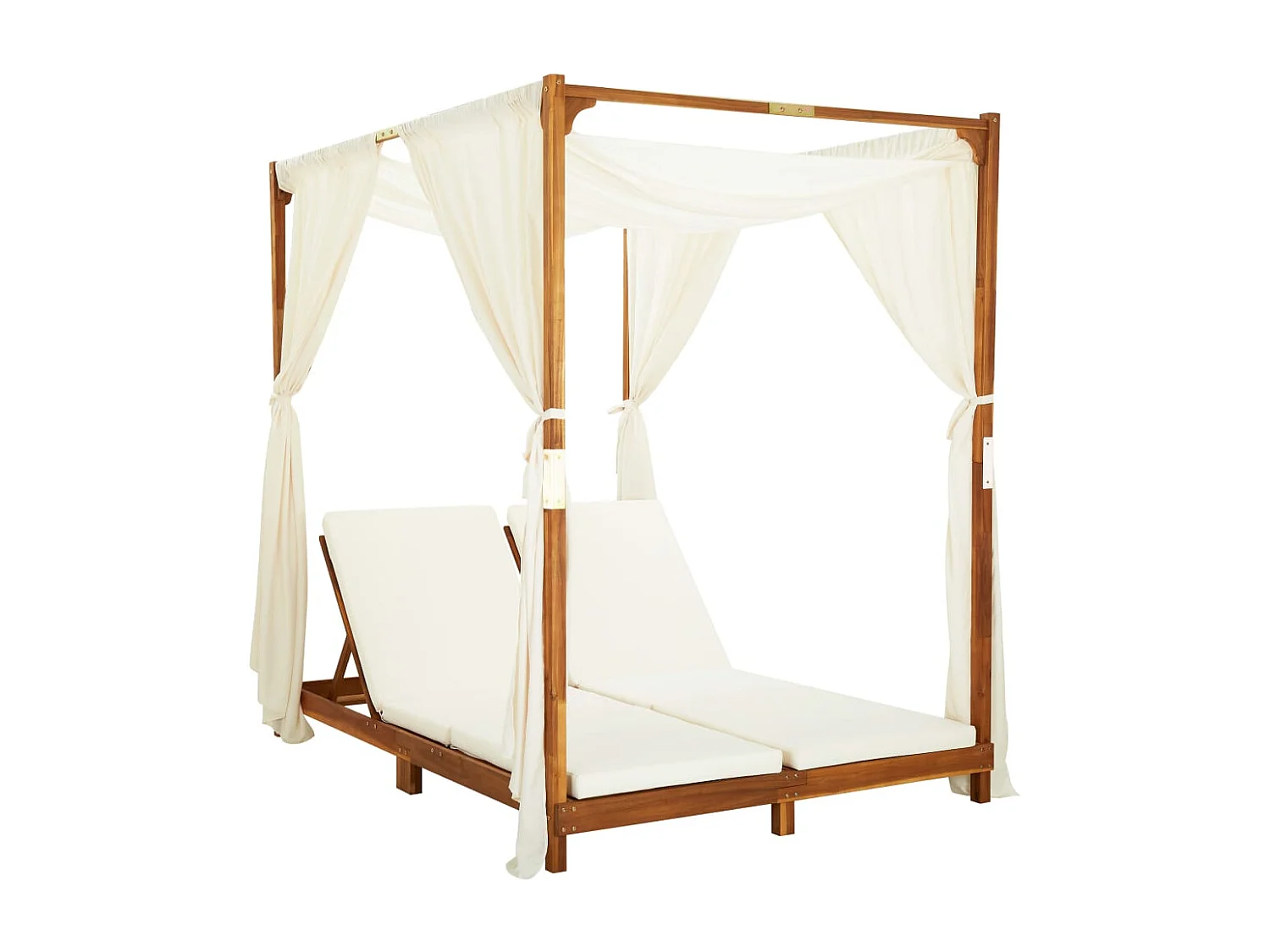 Doppel-Sonnenliege mit Vorhängen und Auflagen Akazie Massivholz