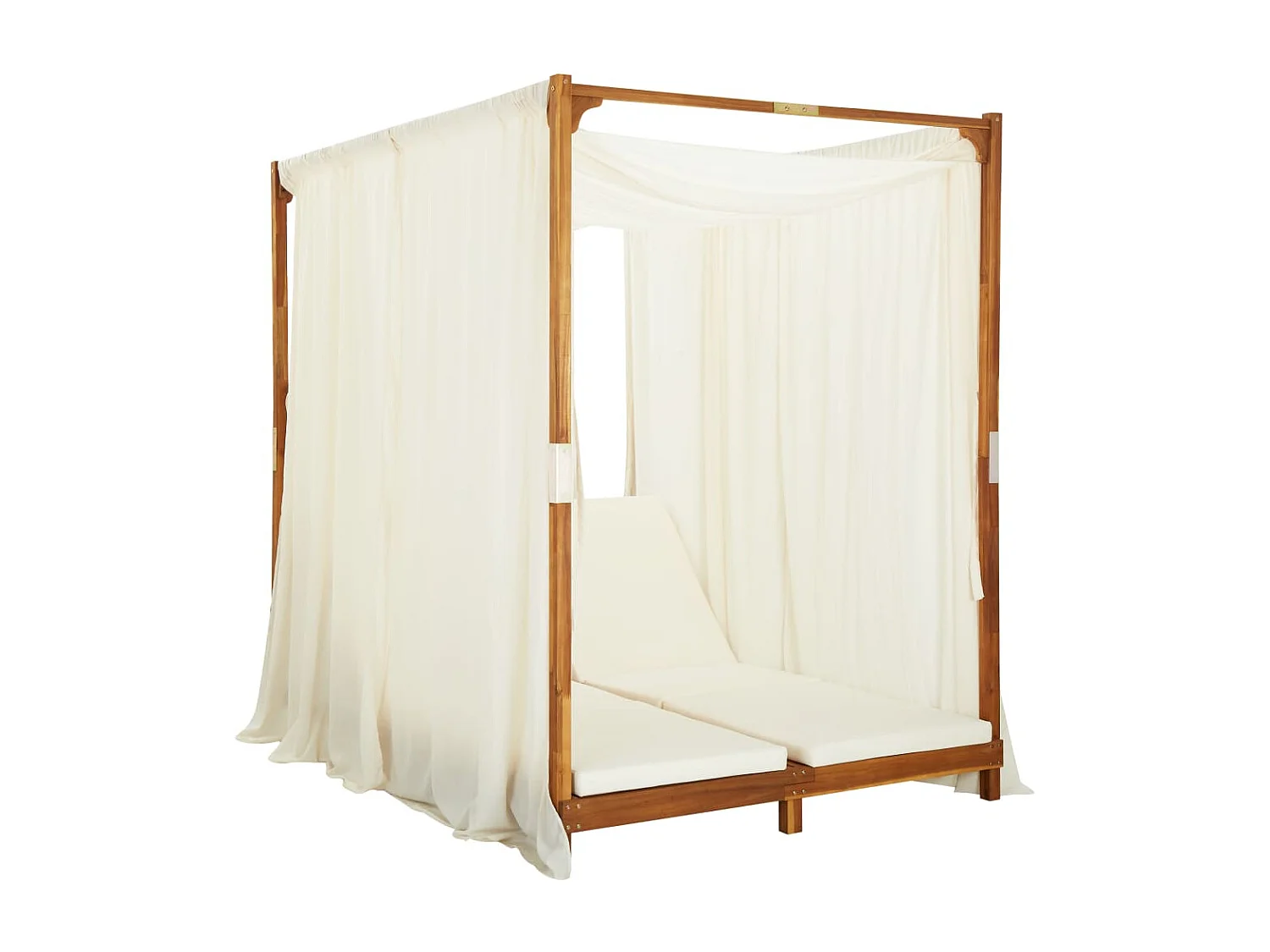 Doppel-Sonnenliege mit Vorhängen und Auflagen Akazie Massivholz