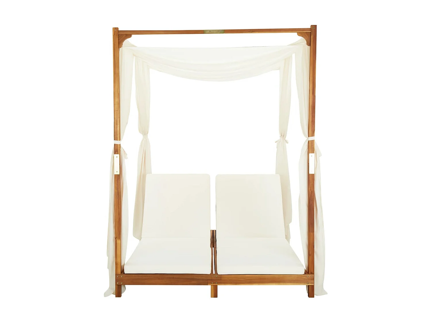 Doppel-Sonnenliege mit Vorhängen und Auflagen Akazie Massivholz