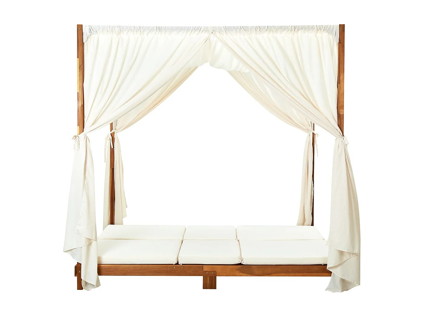 Doppel-Sonnenliege mit Vorhängen und Auflagen Akazie Massivholz