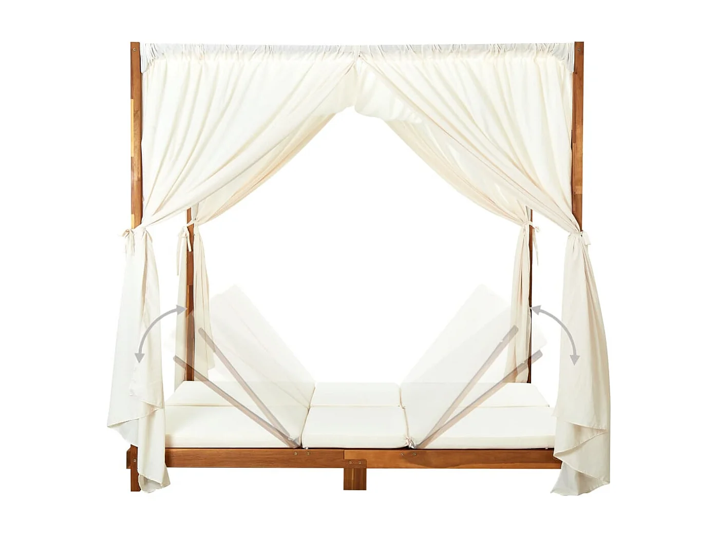 Doppel-Sonnenliege mit Vorhängen und Auflagen Akazie Massivholz