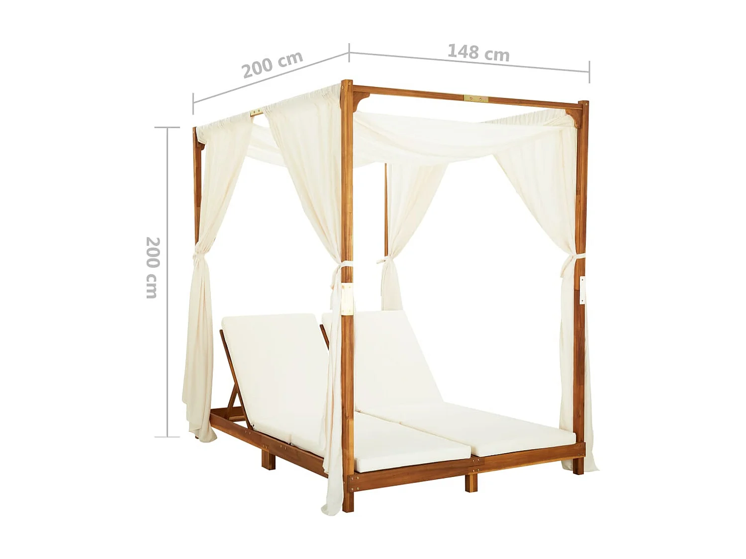 Doppel-Sonnenliege mit Vorhängen und Auflagen Akazie Massivholz