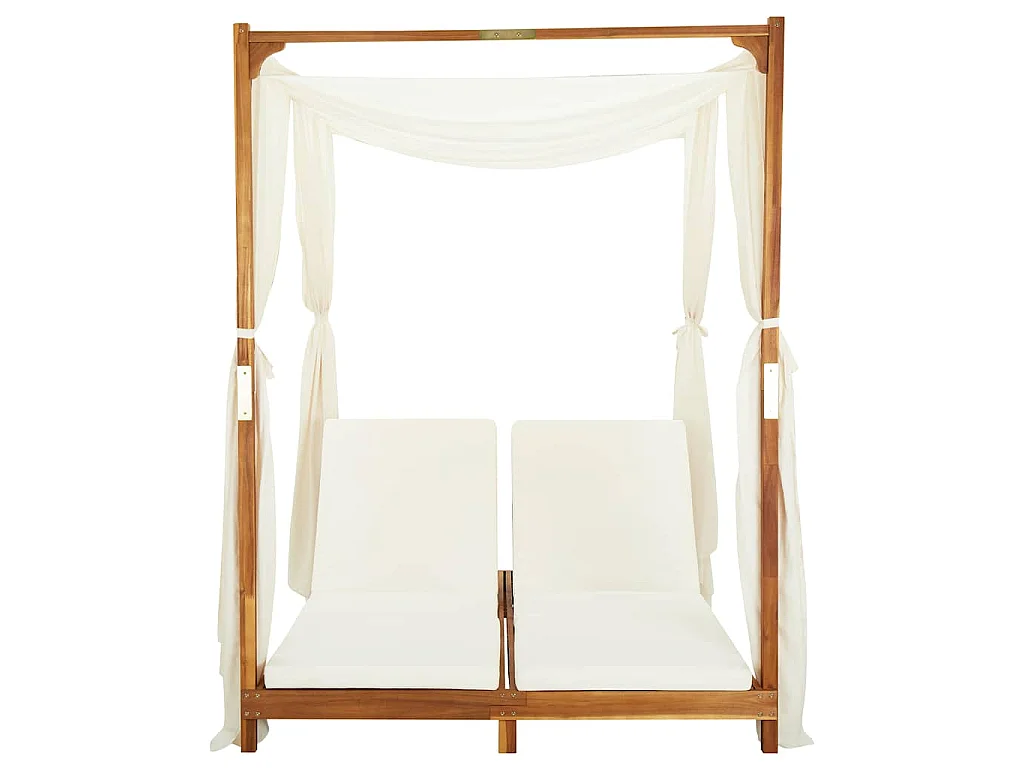 Chaise longue double avec rideaux et coussins Bois d'acacia