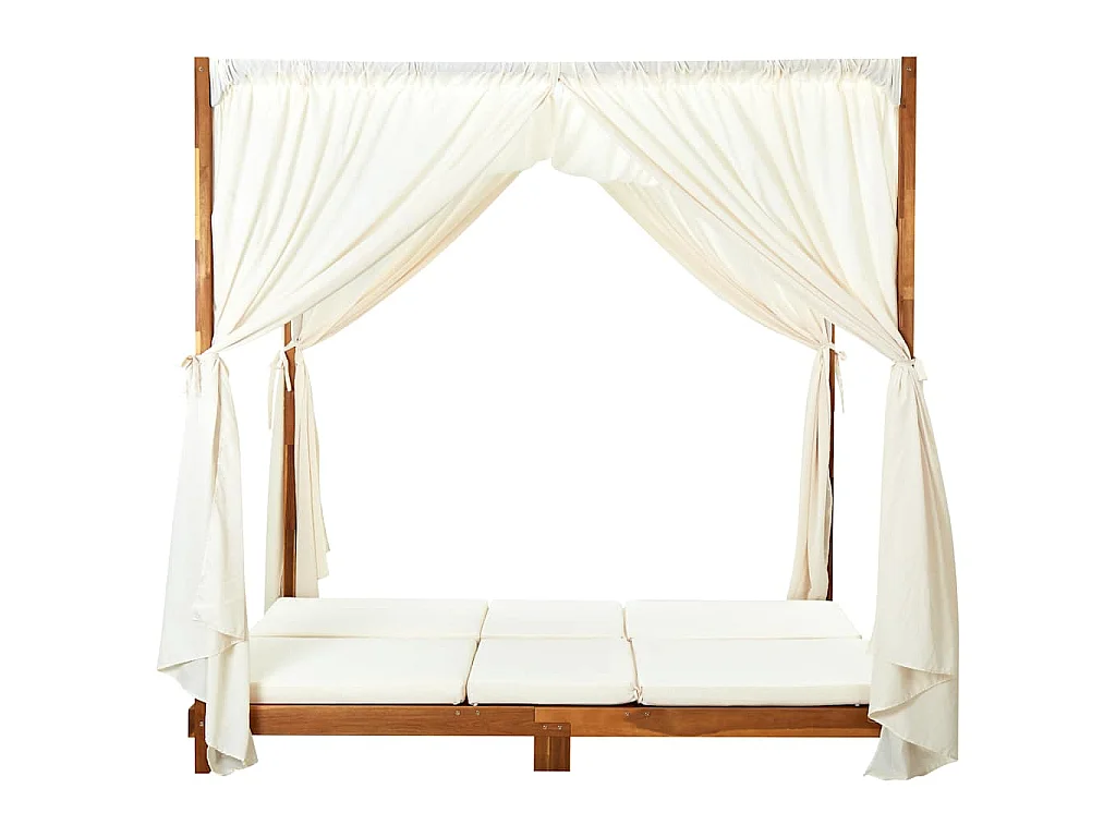 Chaise longue double avec rideaux et coussins Bois d'acacia