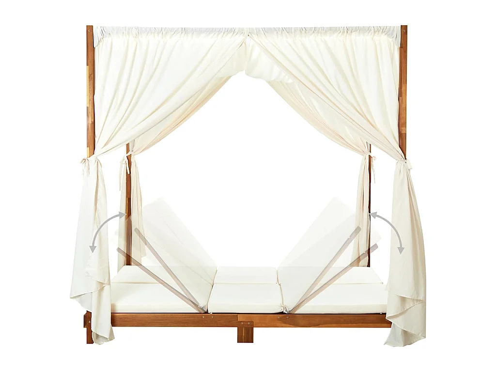 Chaise longue double avec rideaux et coussins Bois d'acacia