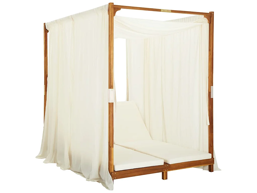 Tumbona doble con cortinas y cojines madera maciza de acacia