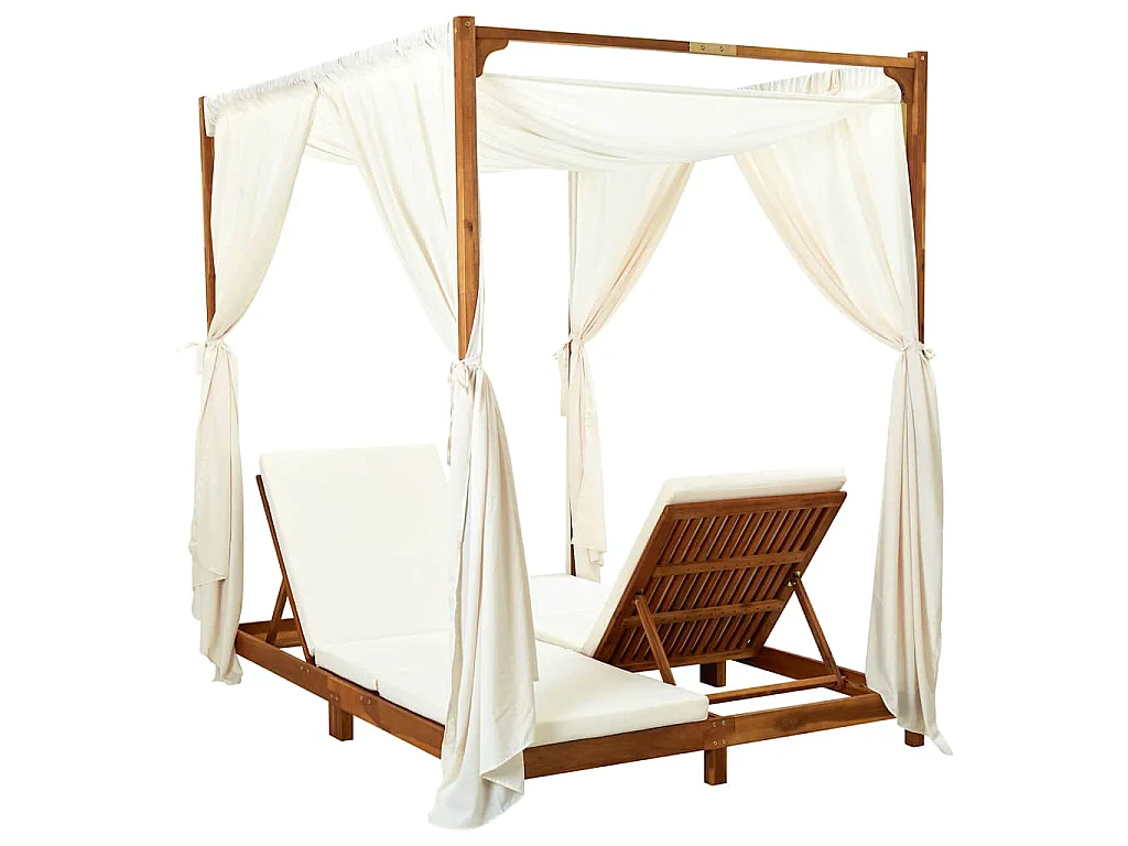 Tumbona doble con cortinas y cojines madera maciza de acacia