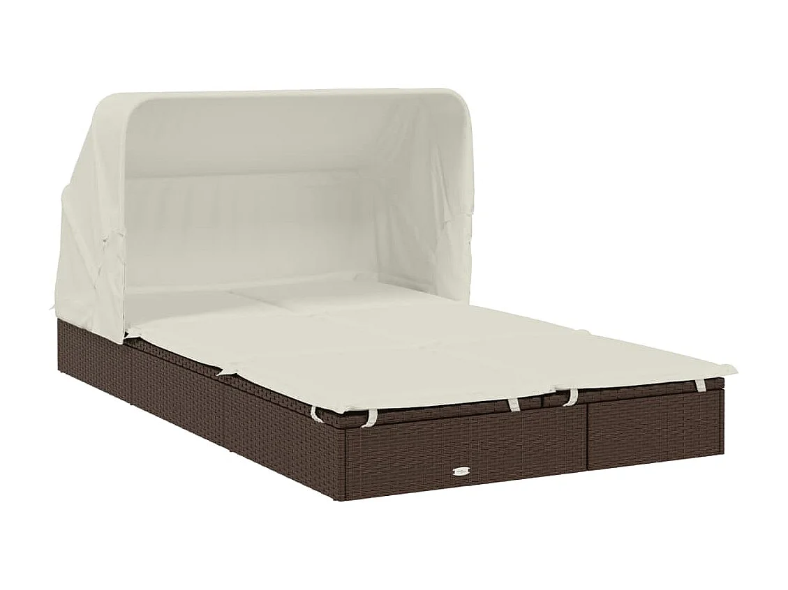 2-Personen-Sonnenliege mit Dach Braun 213x118x97 Poly Rattan