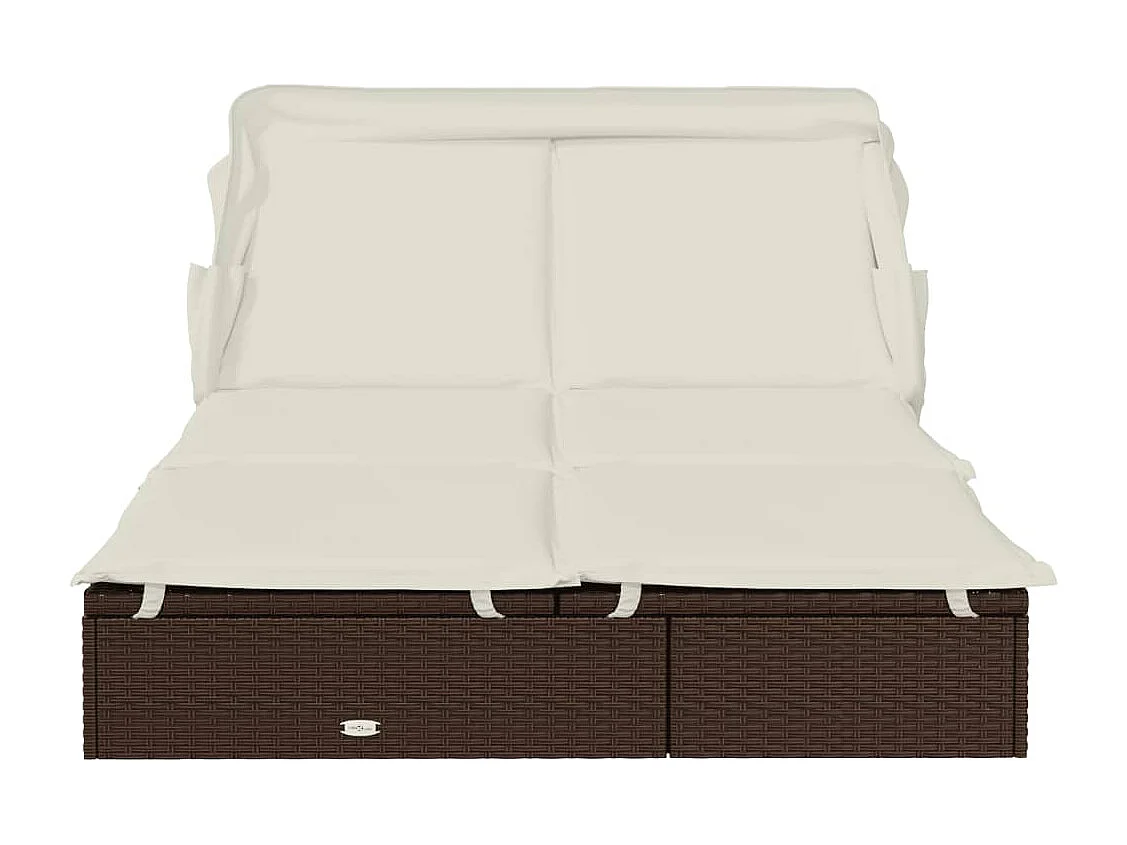 2-Personen-Sonnenliege mit Dach Braun 213x118x97 Poly Rattan