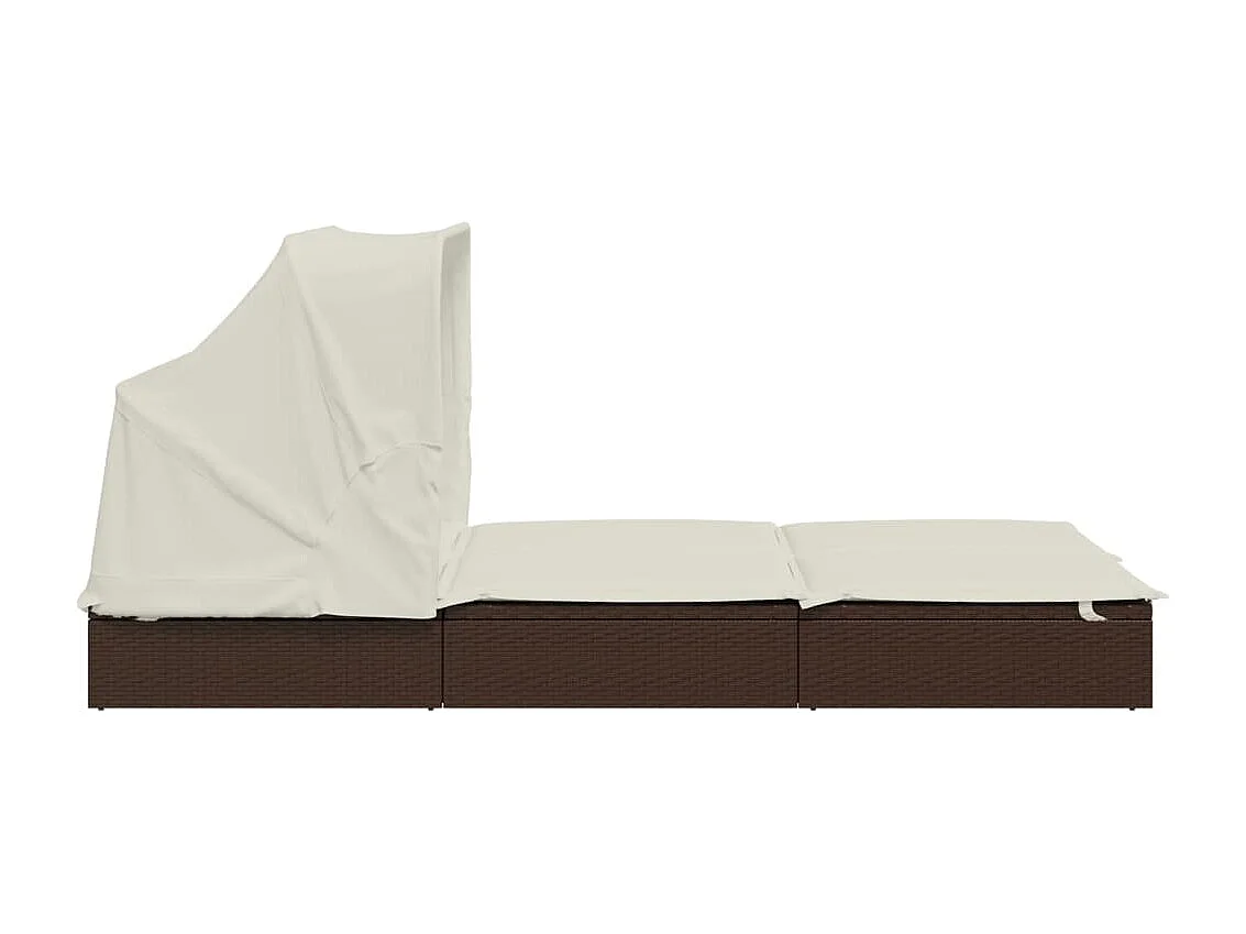 2-Personen-Sonnenliege mit Dach Braun 213x118x97 Poly Rattan