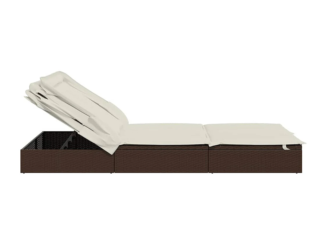 2-Personen-Sonnenliege mit Dach Braun 213x118x97 Poly Rattan