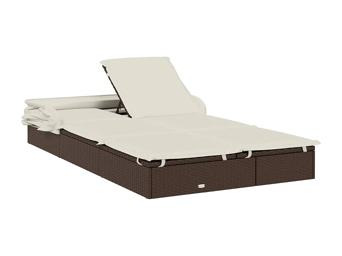 2-Personen-Sonnenliege mit Dach Braun 213x118x97 Poly Rattan