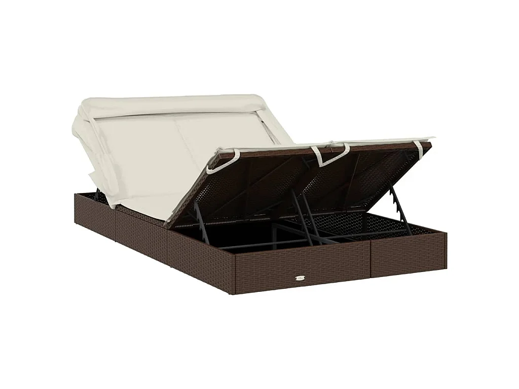 2-Personen-Sonnenliege mit Dach Braun 213x118x97 Poly Rattan