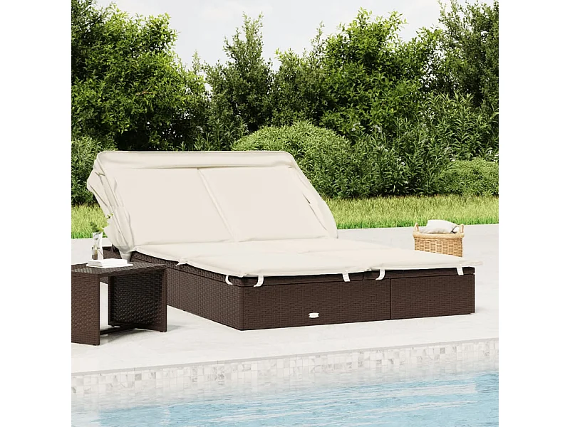 Lettino Doppio Tetto Pieghevole Marrone 213x63x97 cm Polyrattan