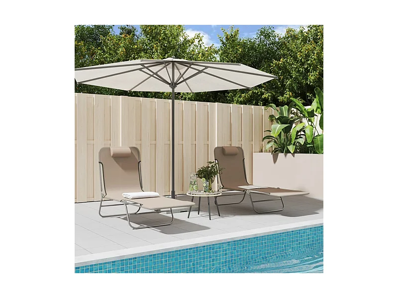 Chaises longues pliables lot de 2 taupe textilène et acier