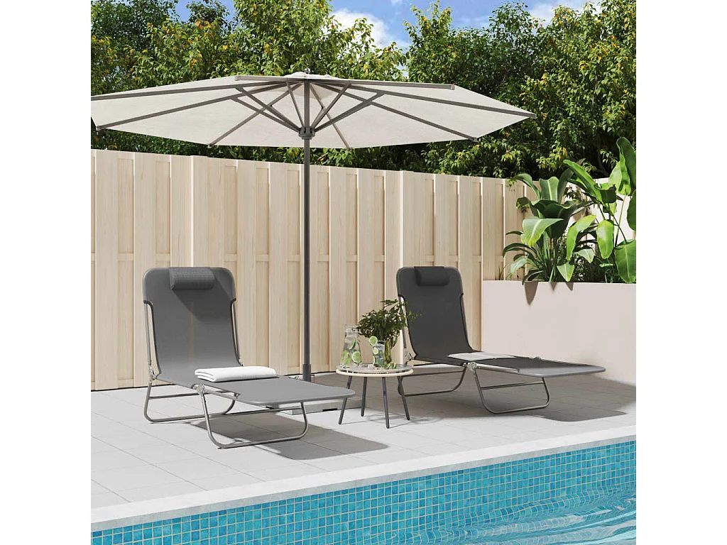 Chaises longues pliables lot de 2 gris textilène et acier