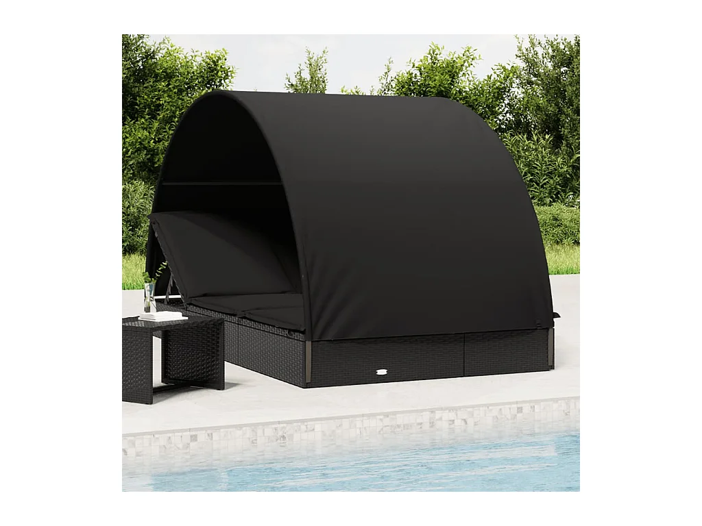 Ligbed 2-persoons met rond dak 211x112x140 cm poly rattan zwart