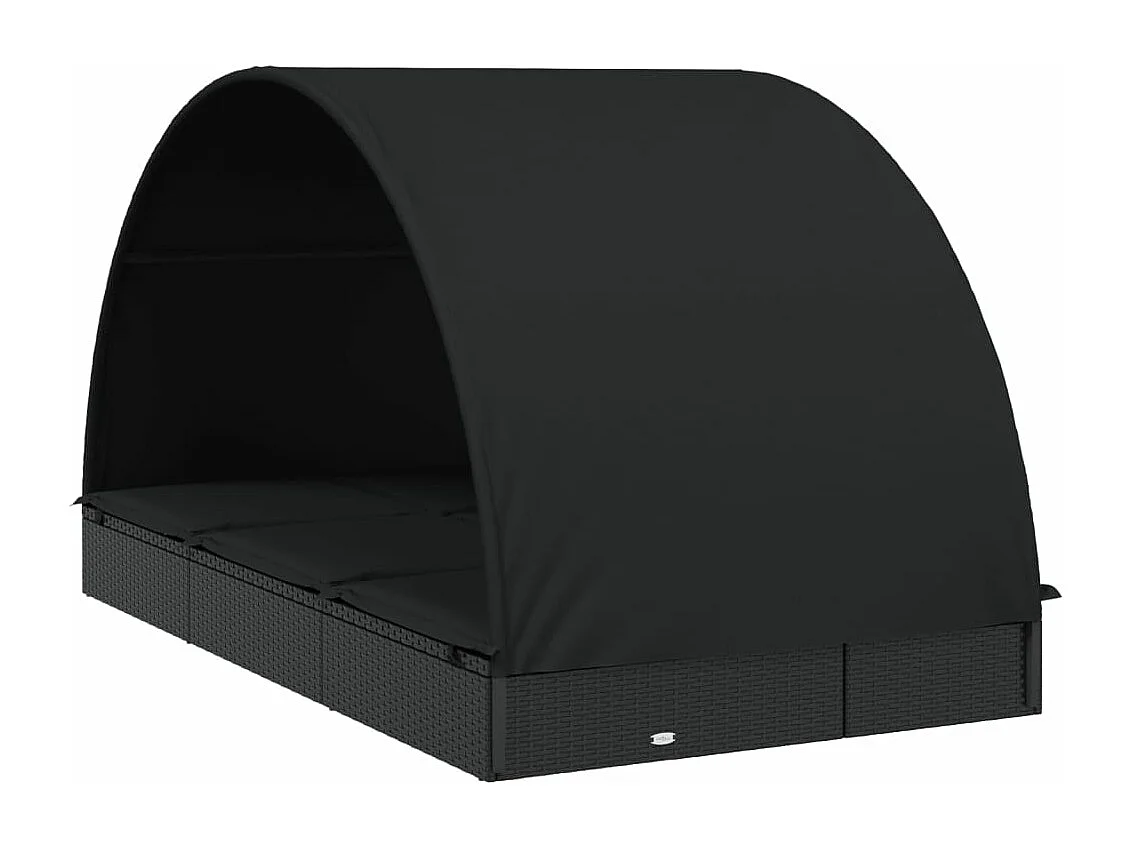 Transat 2 places avec toit rond noir 211x112x140 cm