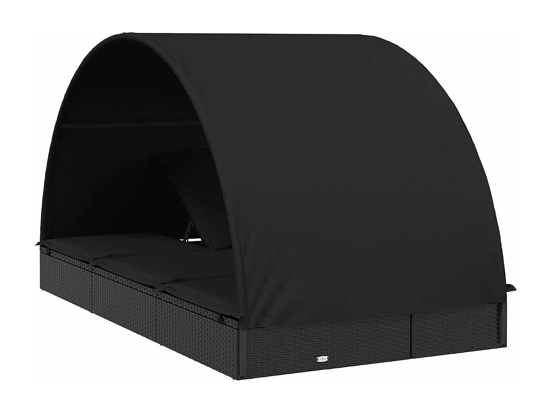 Transat 2 places avec toit rond noir 211x112x140 cm