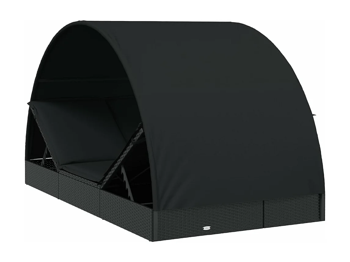 Transat 2 places avec toit rond noir 211x112x140 cm