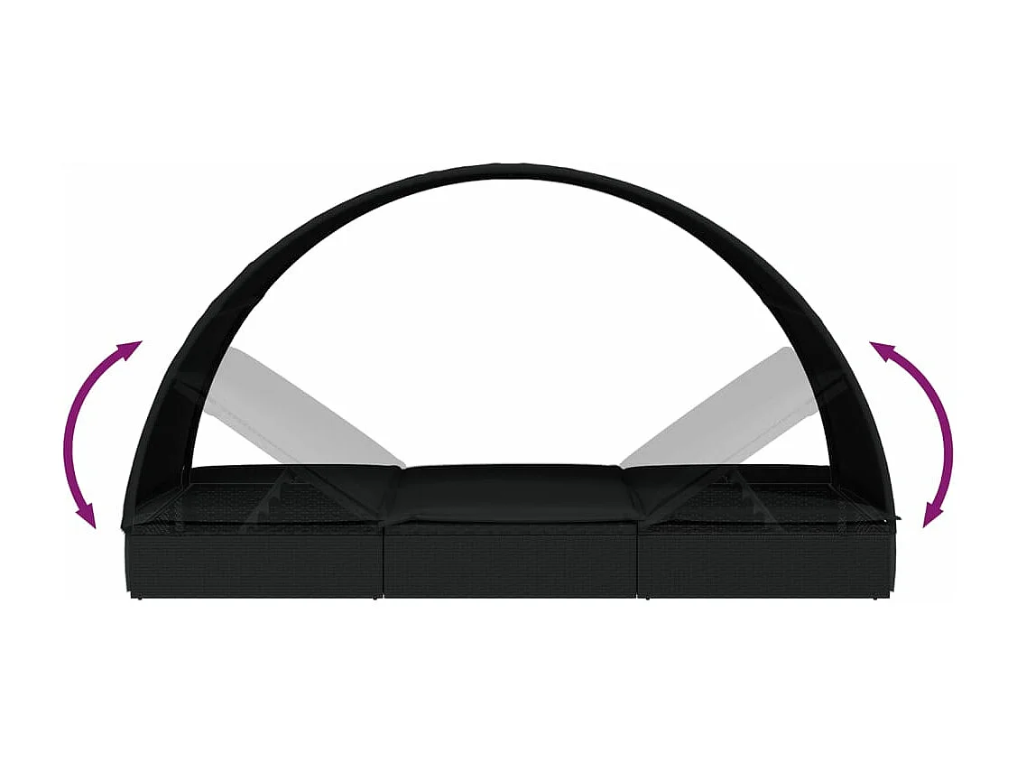 Transat 2 places avec toit rond noir 211x112x140 cm