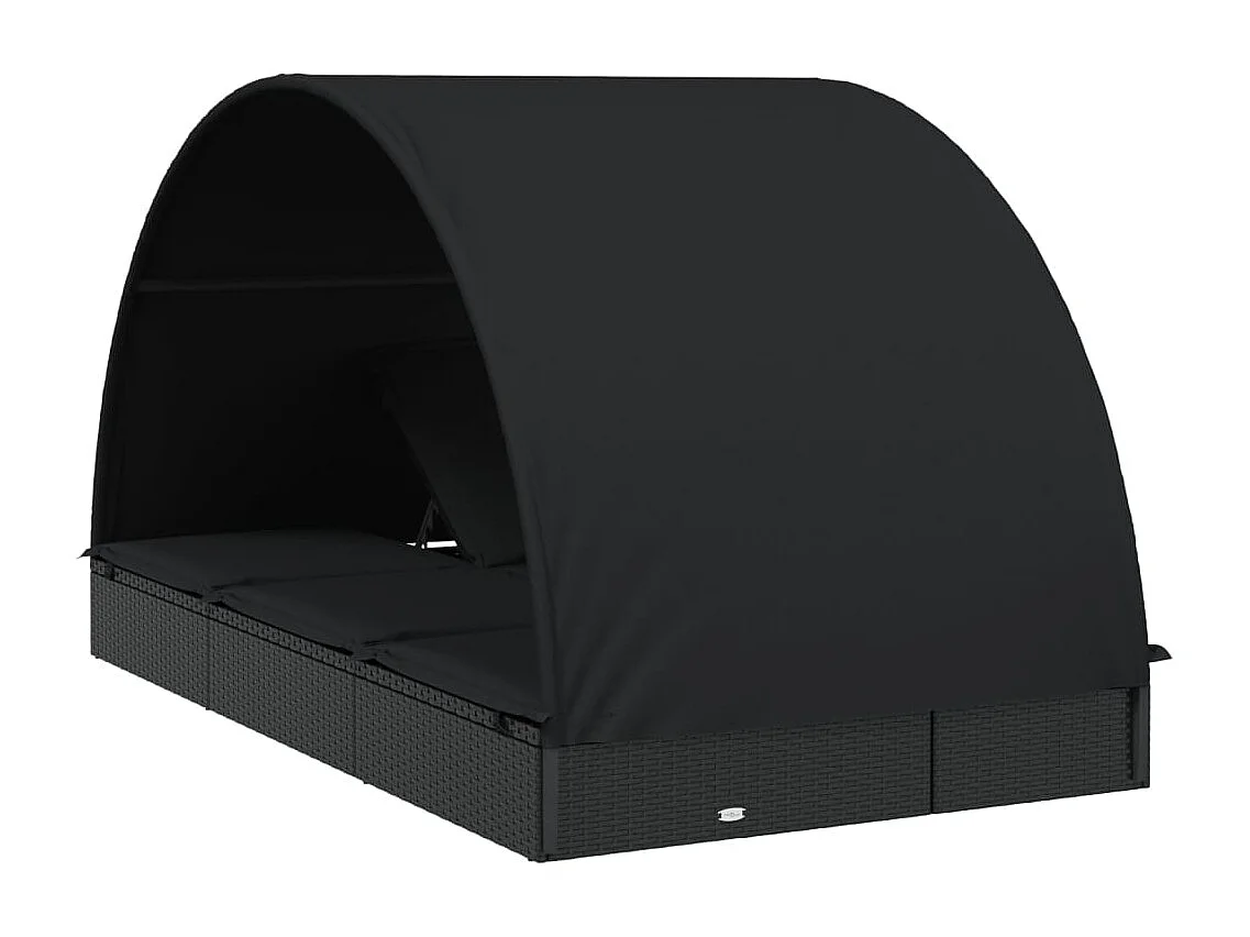 Transat 2 places avec toit rond noir 211x112x140 cm