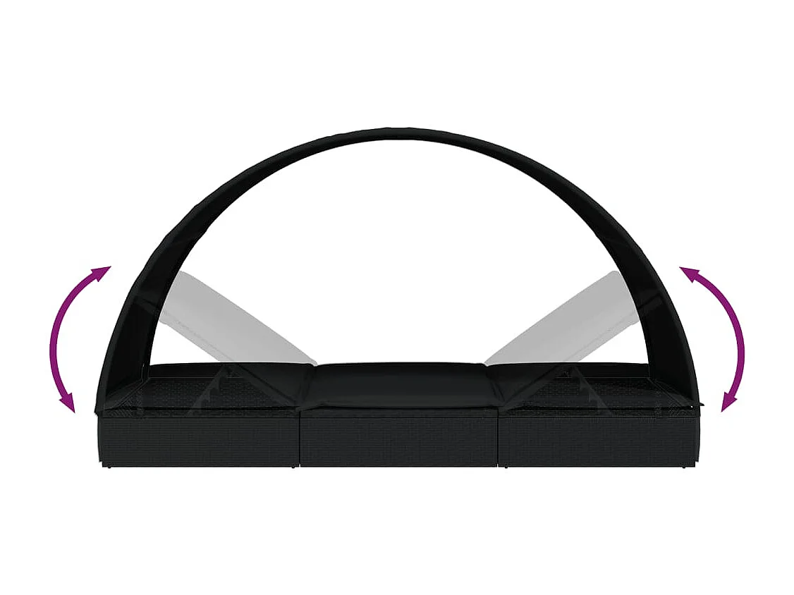 Transat 2 places avec toit rond noir 211x112x140 cm