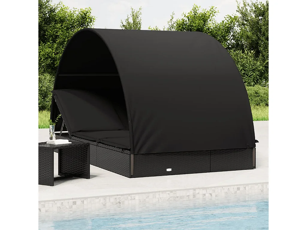 Transat 2 places avec toit rond noir 211x112x140 cm