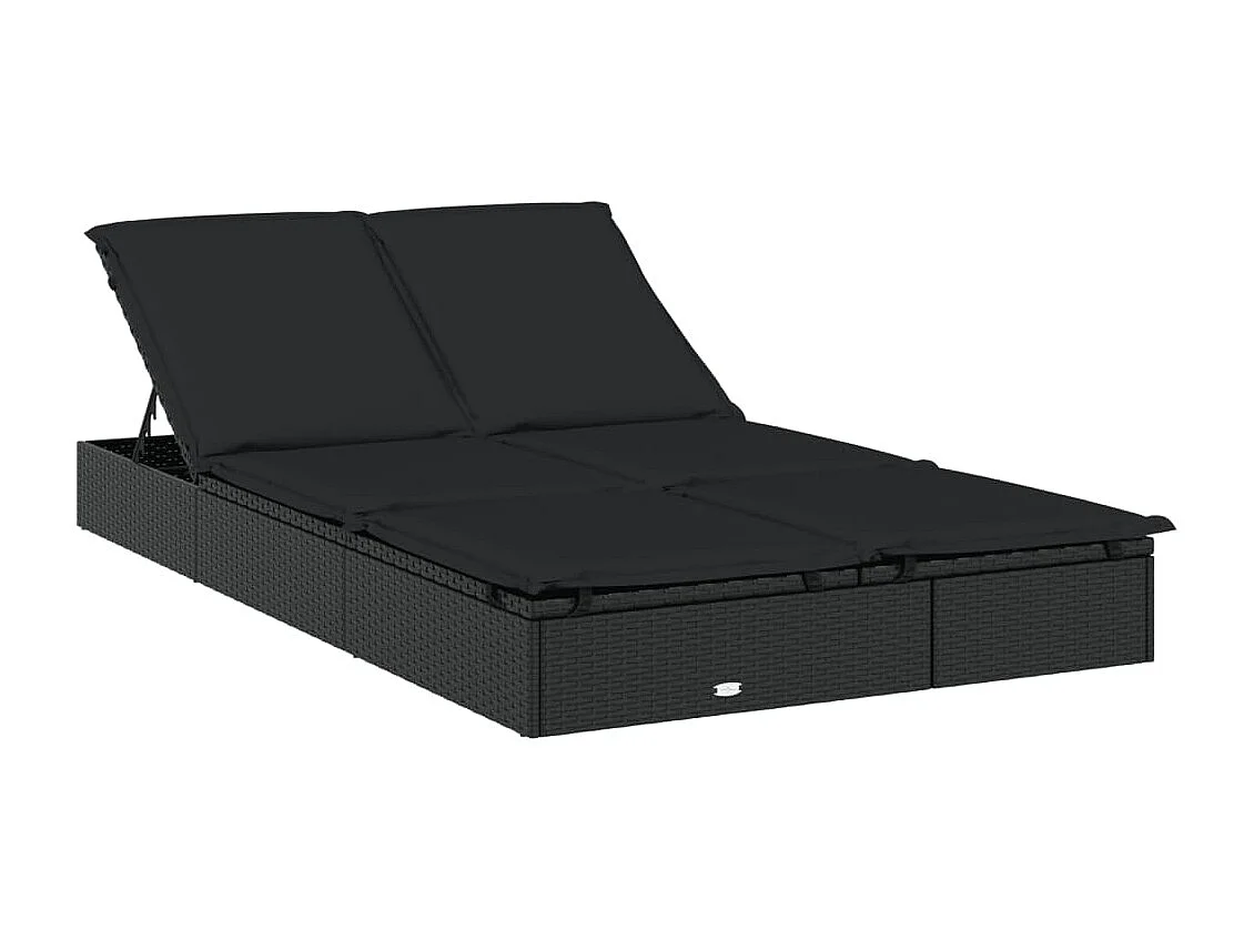 Transat 2 places avec toit rond noir 211x112x140 cm