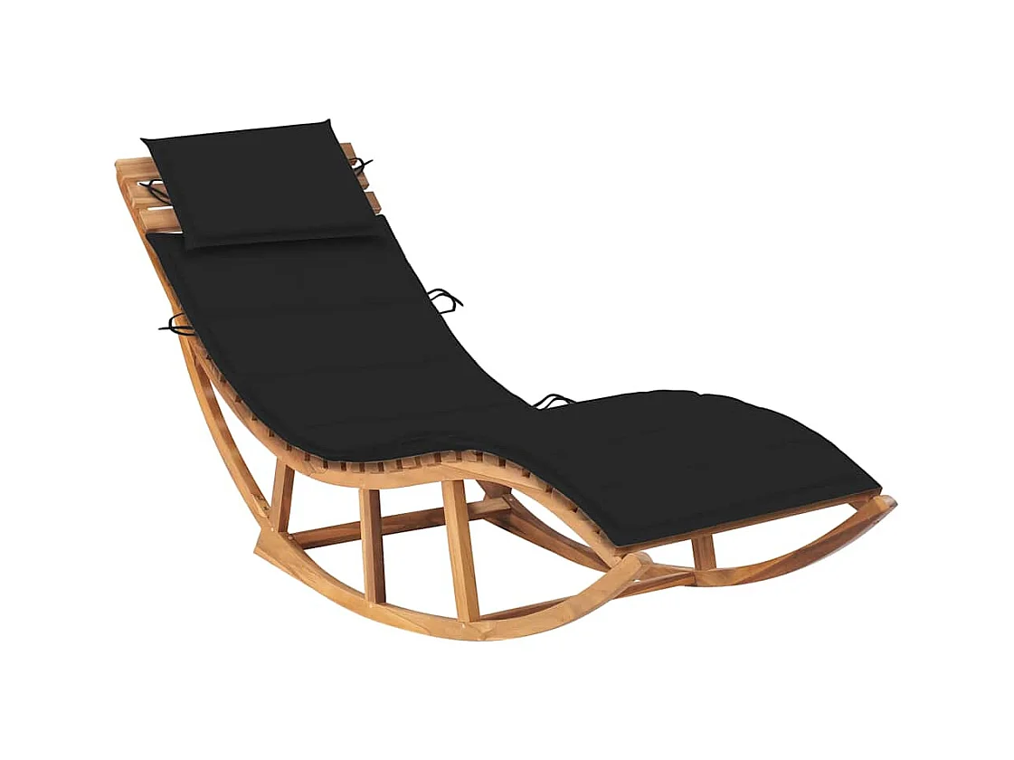 Chaise longue à bascule avec coussin Bois de teck solide
