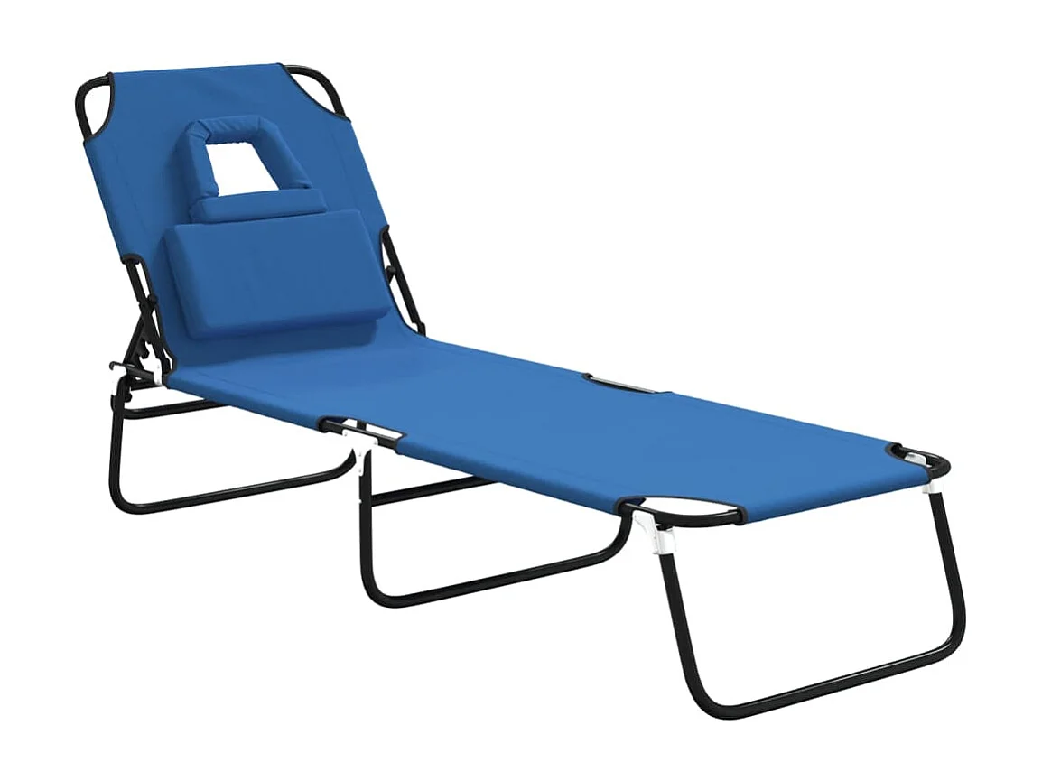 Chaise longue pliante bleu tissu oxford acier enduit de poudre
