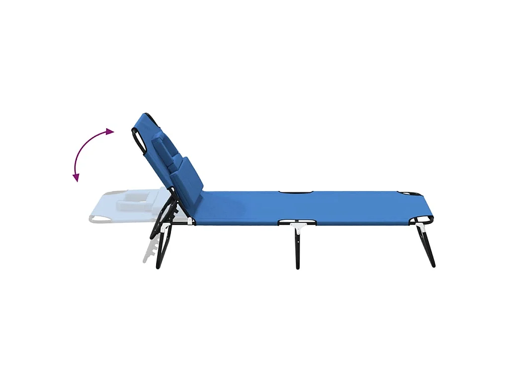 Chaise longue pliante bleu tissu oxford acier enduit de poudre