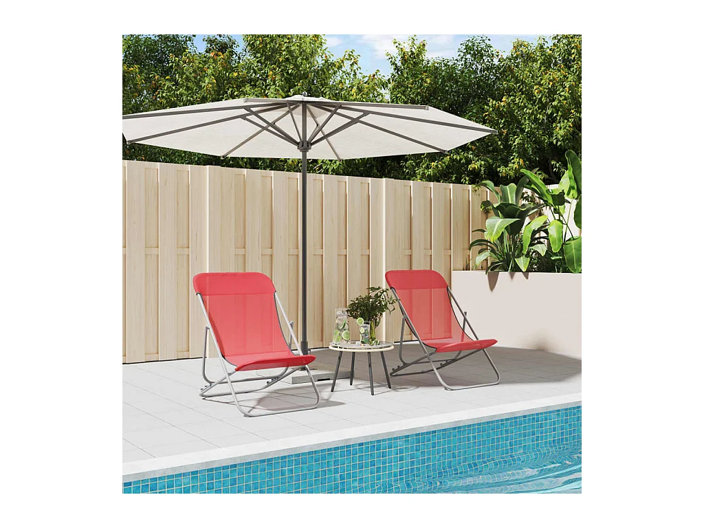 Strandstoelen 2 st textileen en gepoedercoat staal rood