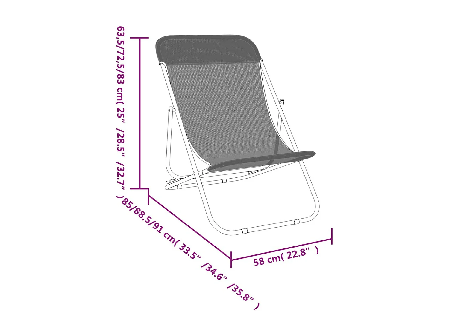 Chaises plage pliantes lot de 2 textilène acier enduit poudre