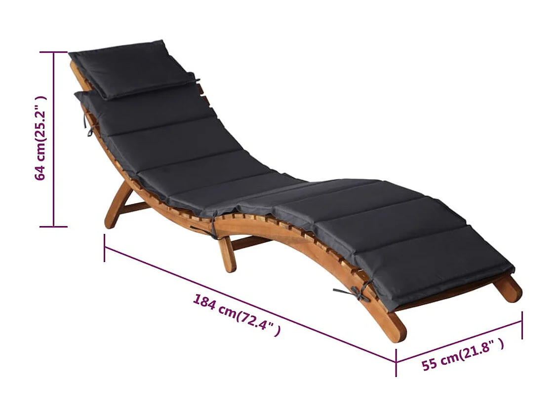 Ligstoelen met kussens 2 st massief acaciahout donkergrijs