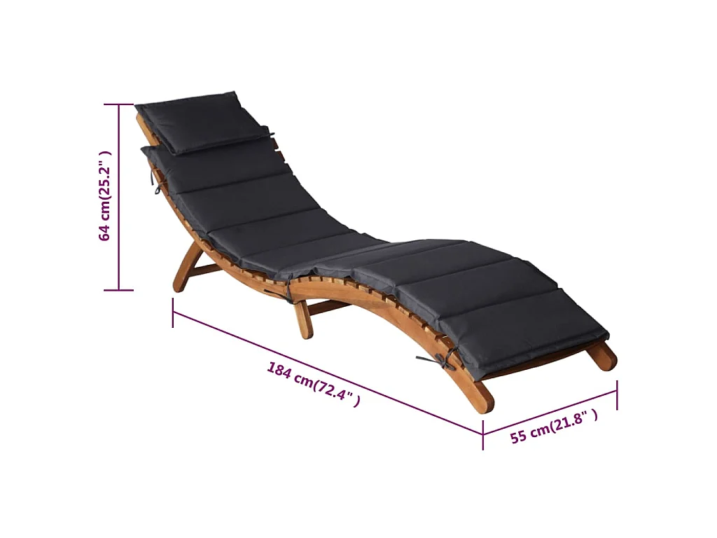 Ligstoelen met kussens 2 st massief acaciahout donkergrijs