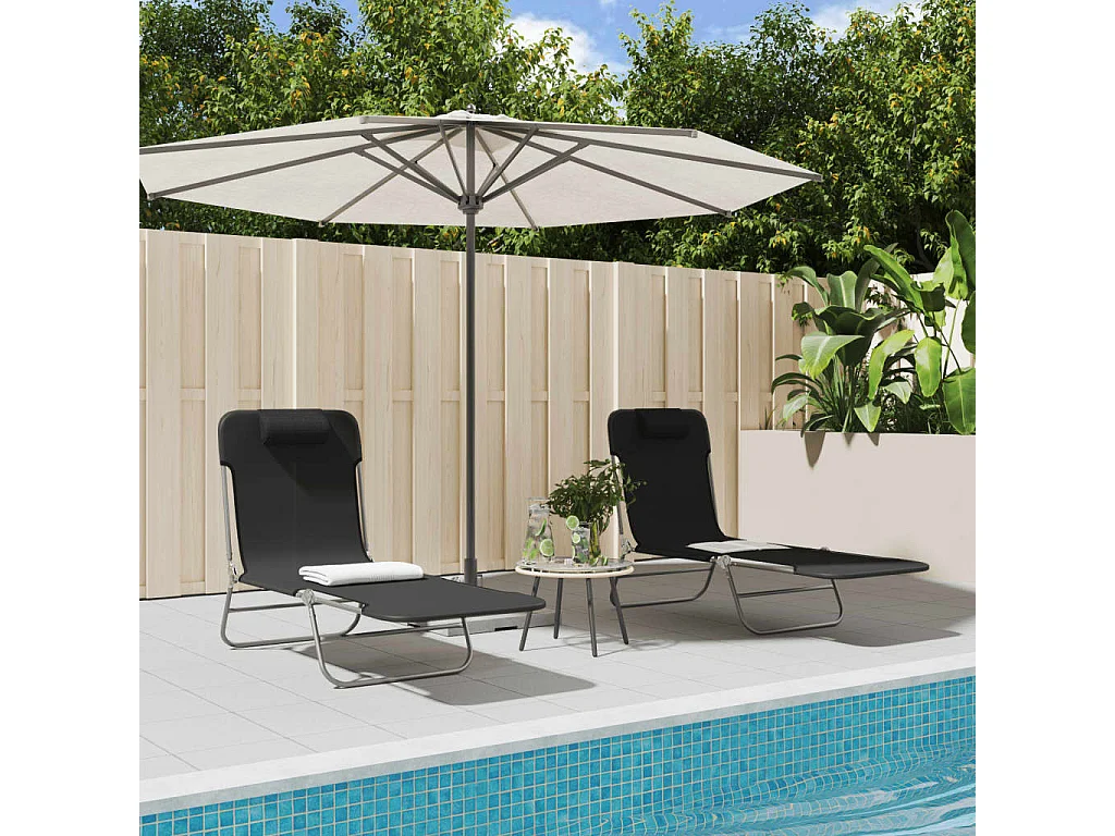 Chaises longues pliables lot de 2 noir textilène et acier