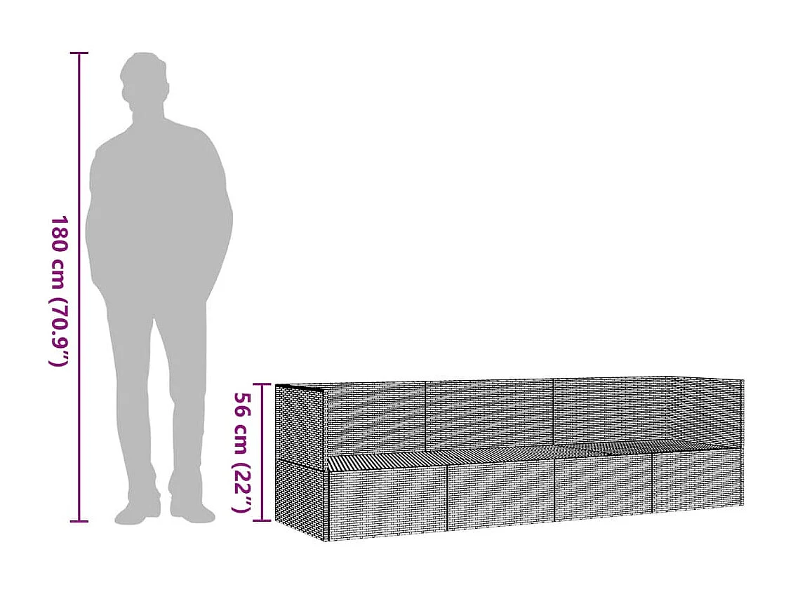 Loungebed met kussens poly rattan bruin