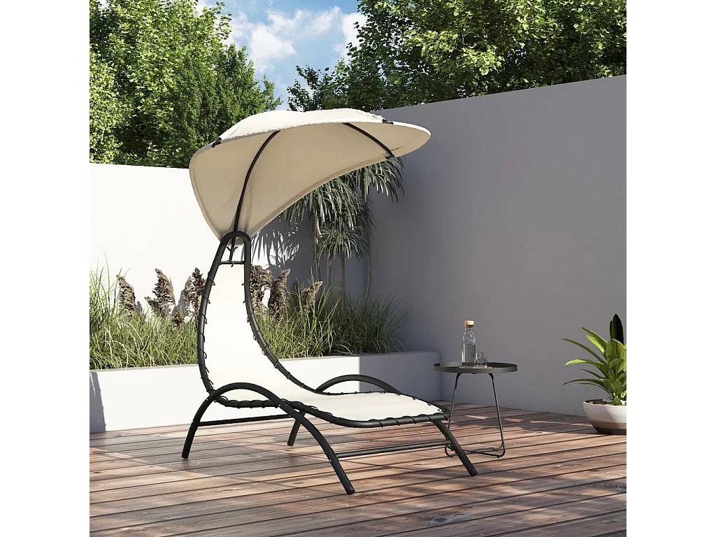 Chaise longue avec auvent crème 167x80x195 cm tissu et acier