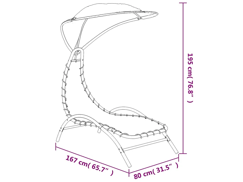 Chaise longue avec auvent crème 167x80x195 cm tissu et acier