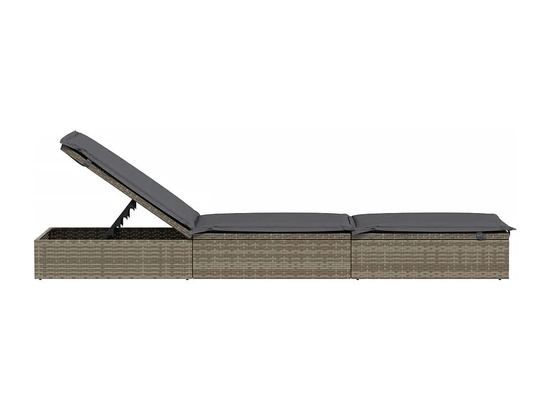 Ligbed met kussen 1 st 201x55x62 cm poly rattan grijs